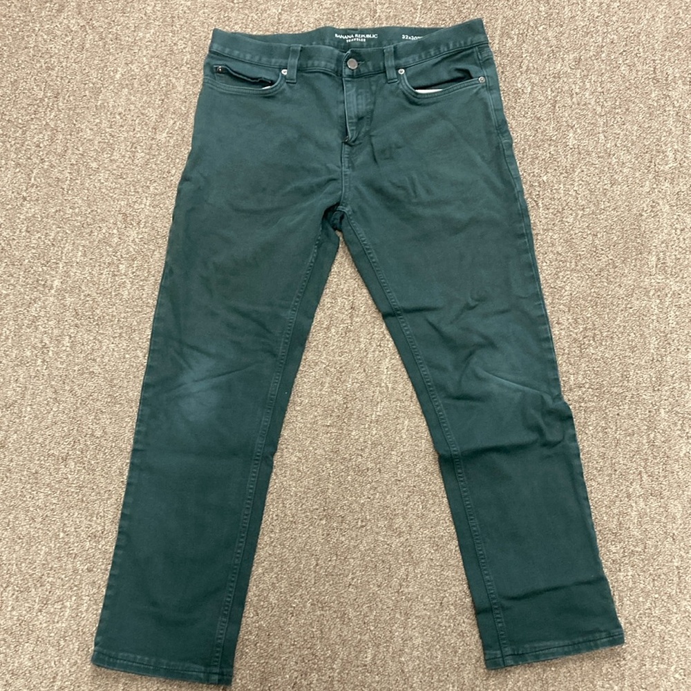 Banana Republic Slim Traveler Pants Chinos Forest Green 32 x 30